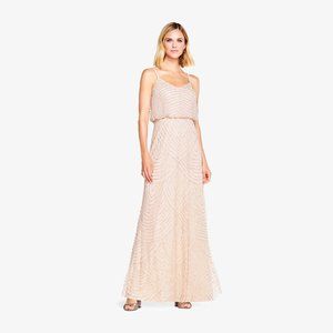 Adrianna Papell Art Deco Beaded Blouson Gown - Pink (Blush) - Size 4